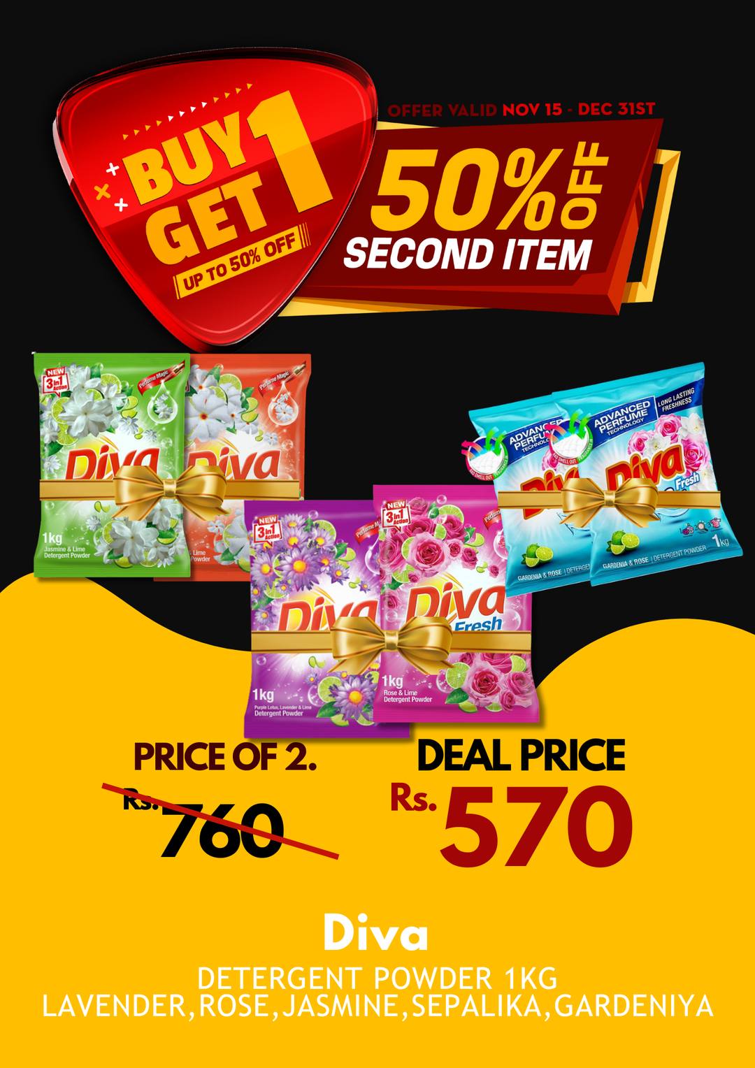 Diva Detergent Powder 1Kg X 2 BOGO 50%