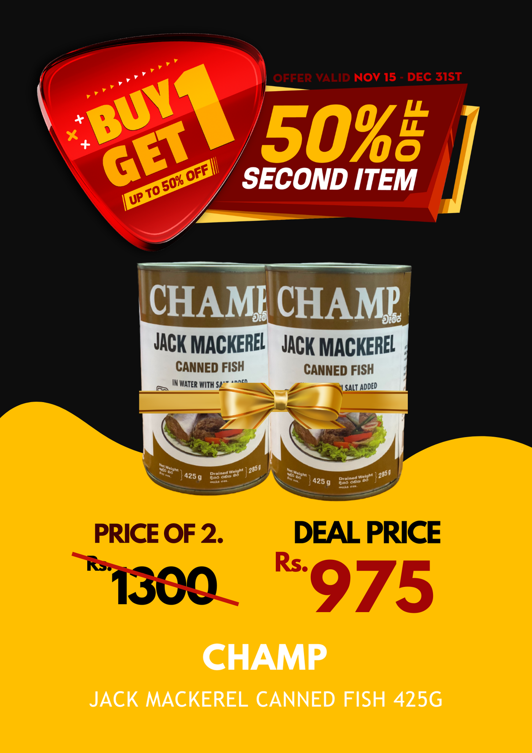 Champ Jack Mackerel Canned Fish 425g X 2 BOGO 50%