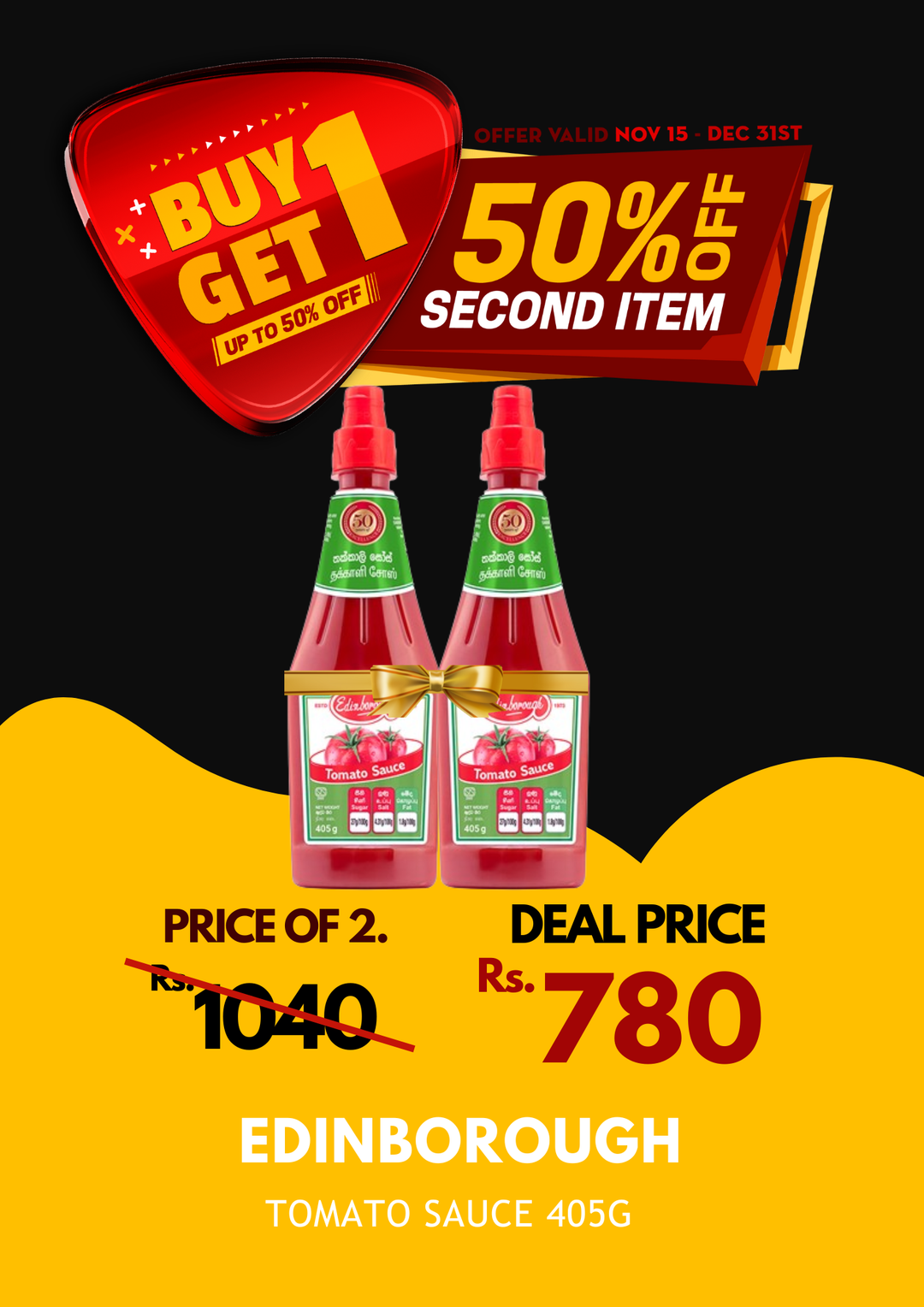 Edinborough Tomato Sauce 405g X 2 BOGO 50%