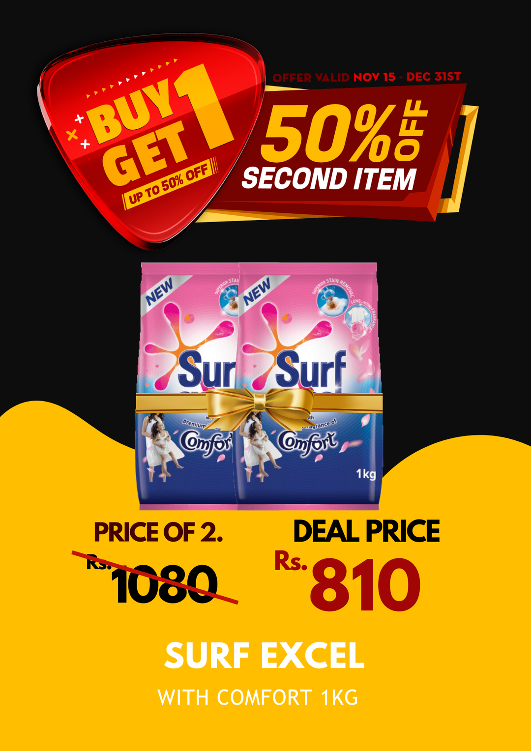 Surf Excel With Comfort 1Kg X 2 BOGO 50%