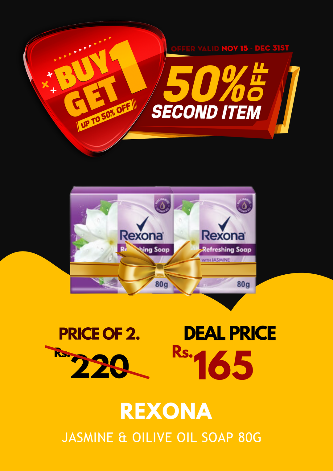 Rexona Jasmine & Oilive Oil Soap 80G X 2 BOGO 50%