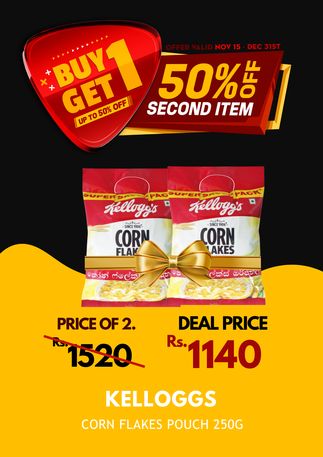 Kelloggs Corn Flakes Pouch 250g X 2 BOGO 50%