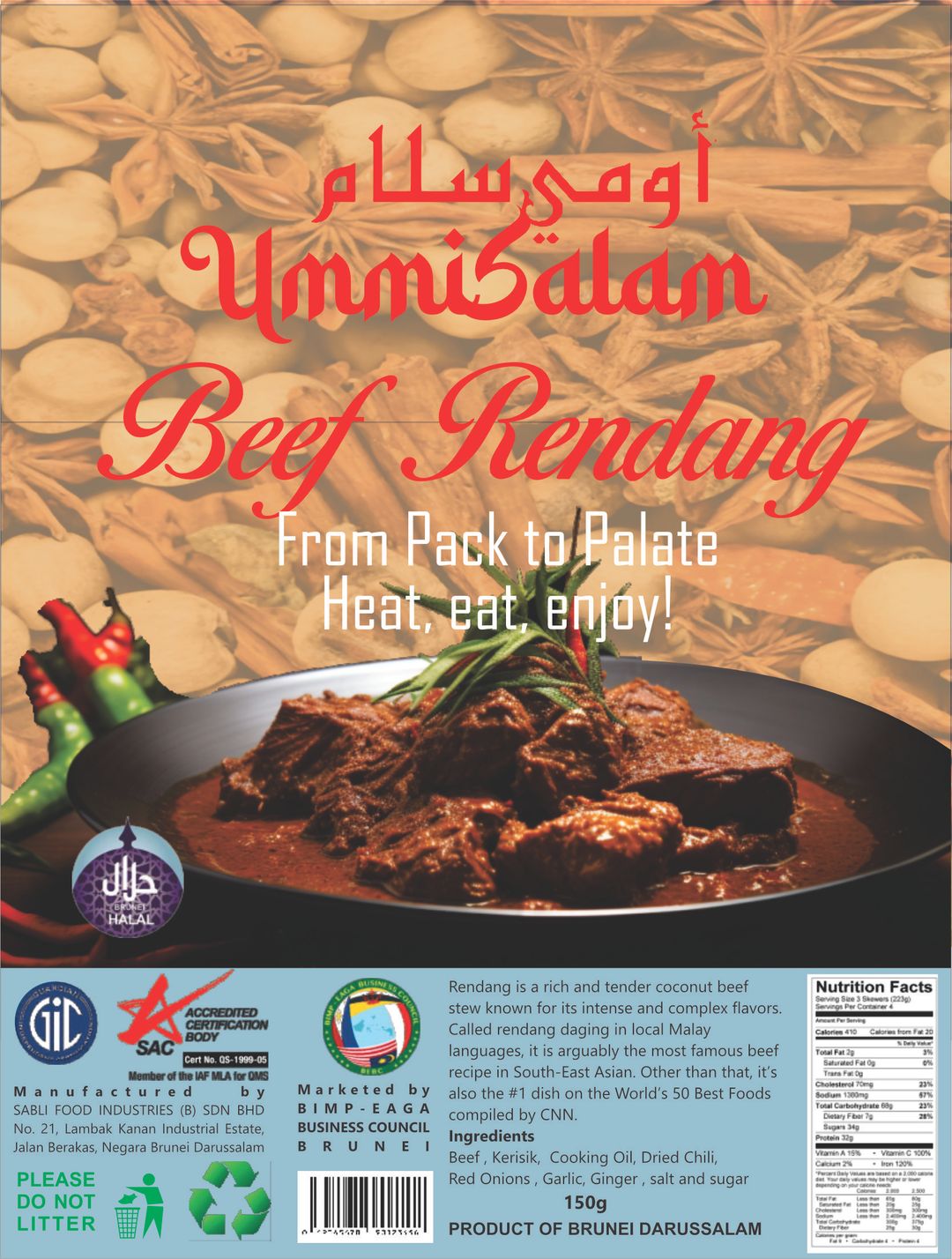 USBR- Beef Rendang - Beef rendang is a spicy, rich, and creamy  beef stew made with beef, spices, and coconut milk. 150g