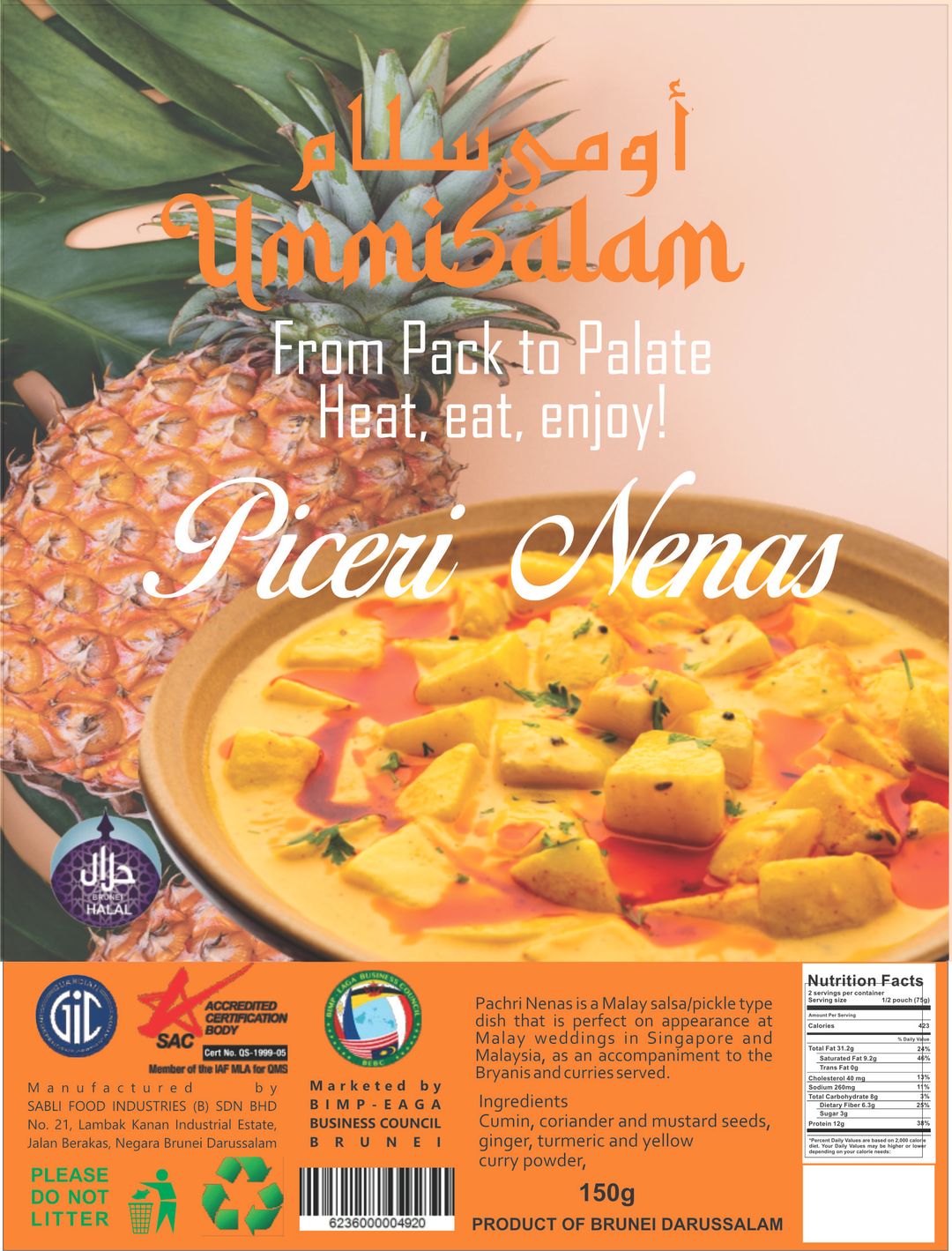 USPN- Peceri Nenas - Pajeri nenas is a popular Malay dish that has Indian roots. It is derived from pacri, or sometimes spelt pachri or paceri, which is usually translated as relish, chutney or salsa.150g