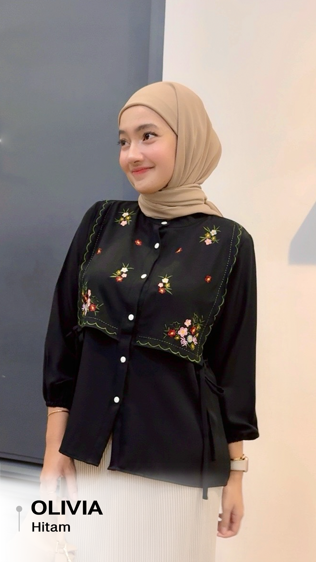 Olivia Blouse Bahan Shakila Polos Rompi Bordir - size XL