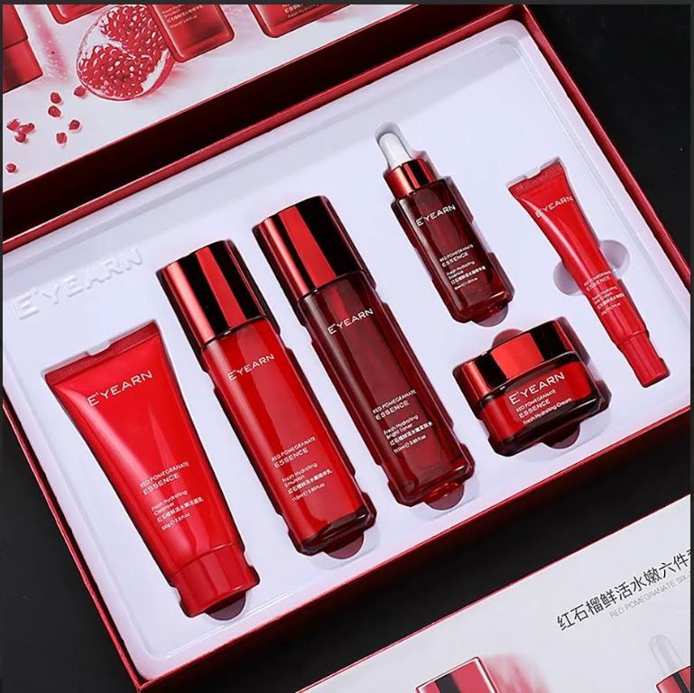 Korean Red Pomegranate Skincare Kit: Face Serum, Eye, Anti-Aging Skin Care