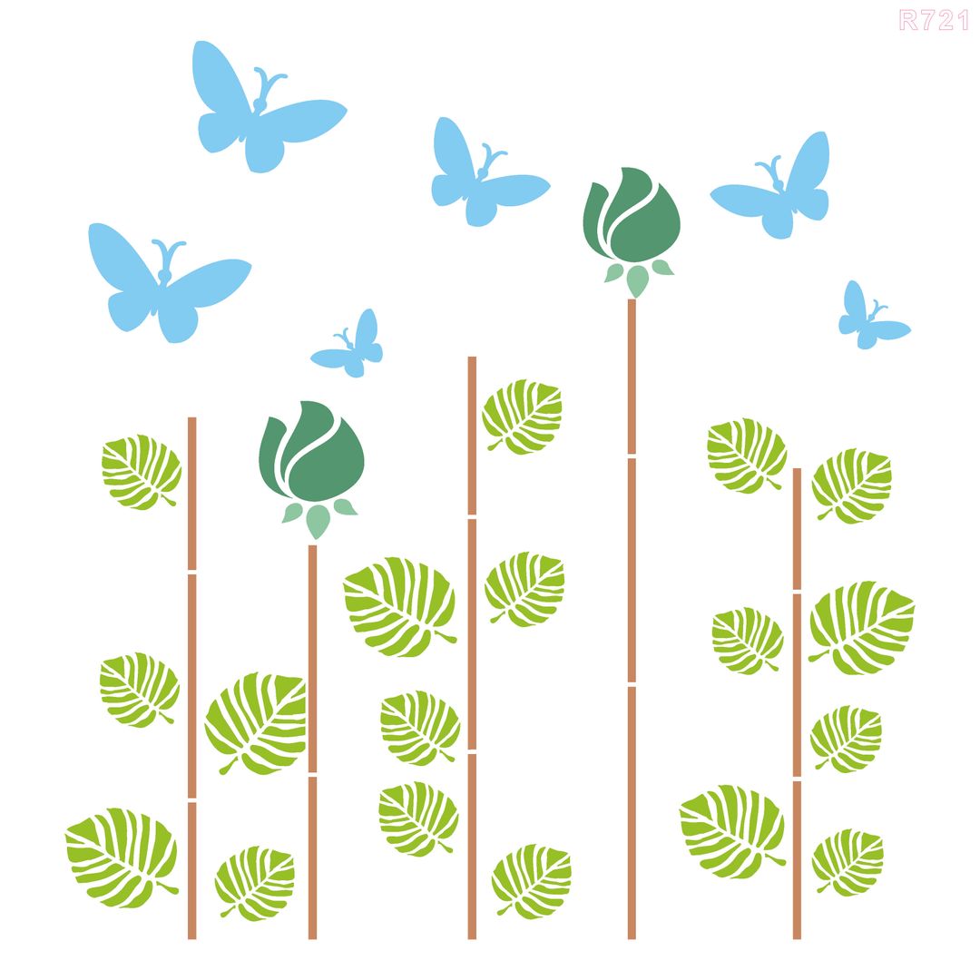 R721_Lotus & Plants Wall Stencil