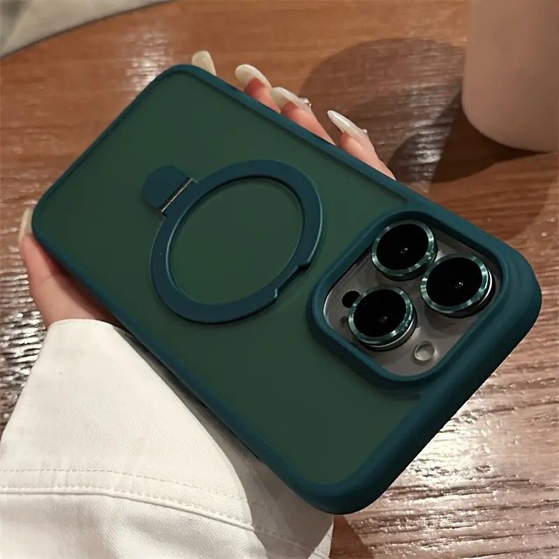 Luxury Magnetic Holder Armor Shockproof Wireless Charging Phone Case, For iPhone 15 Pro Max / Green