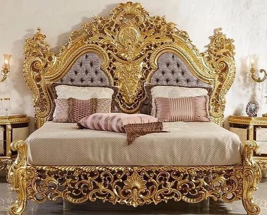 Royal Neo Classical Style Gold Leaf Gilding Bed, handmade Furniture