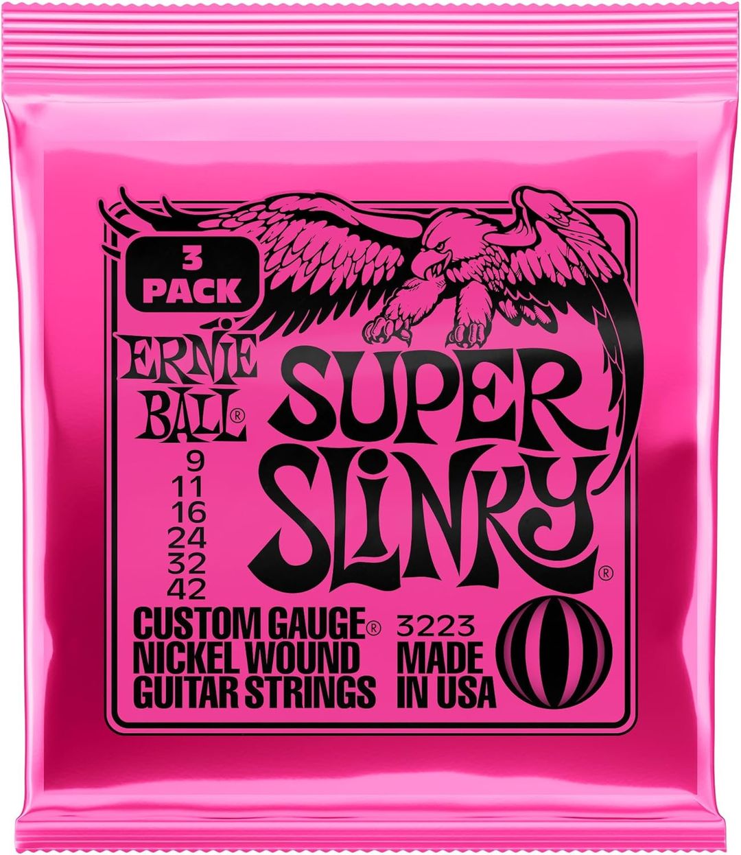 Ernie Ball Super Slinky Nickel Wound Sets, .009 - .042 (3 Pack)