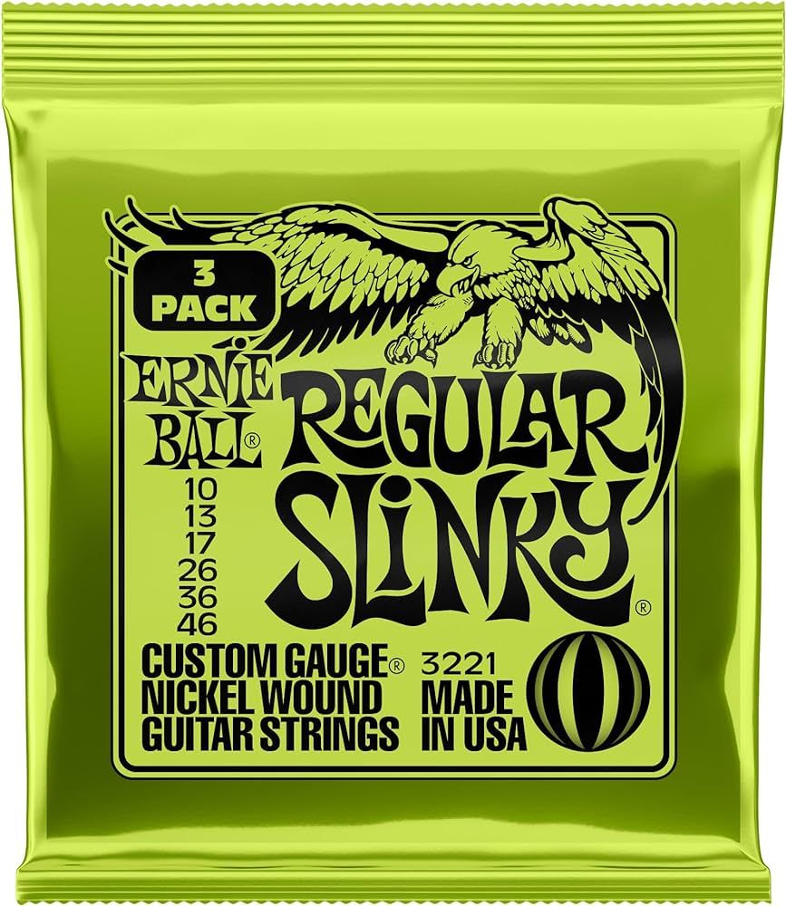 Ernie Ball Regular Slinky Nickel Wound Electric Guitar Strings 3-Pack, 10-46 Gauge (P03221)