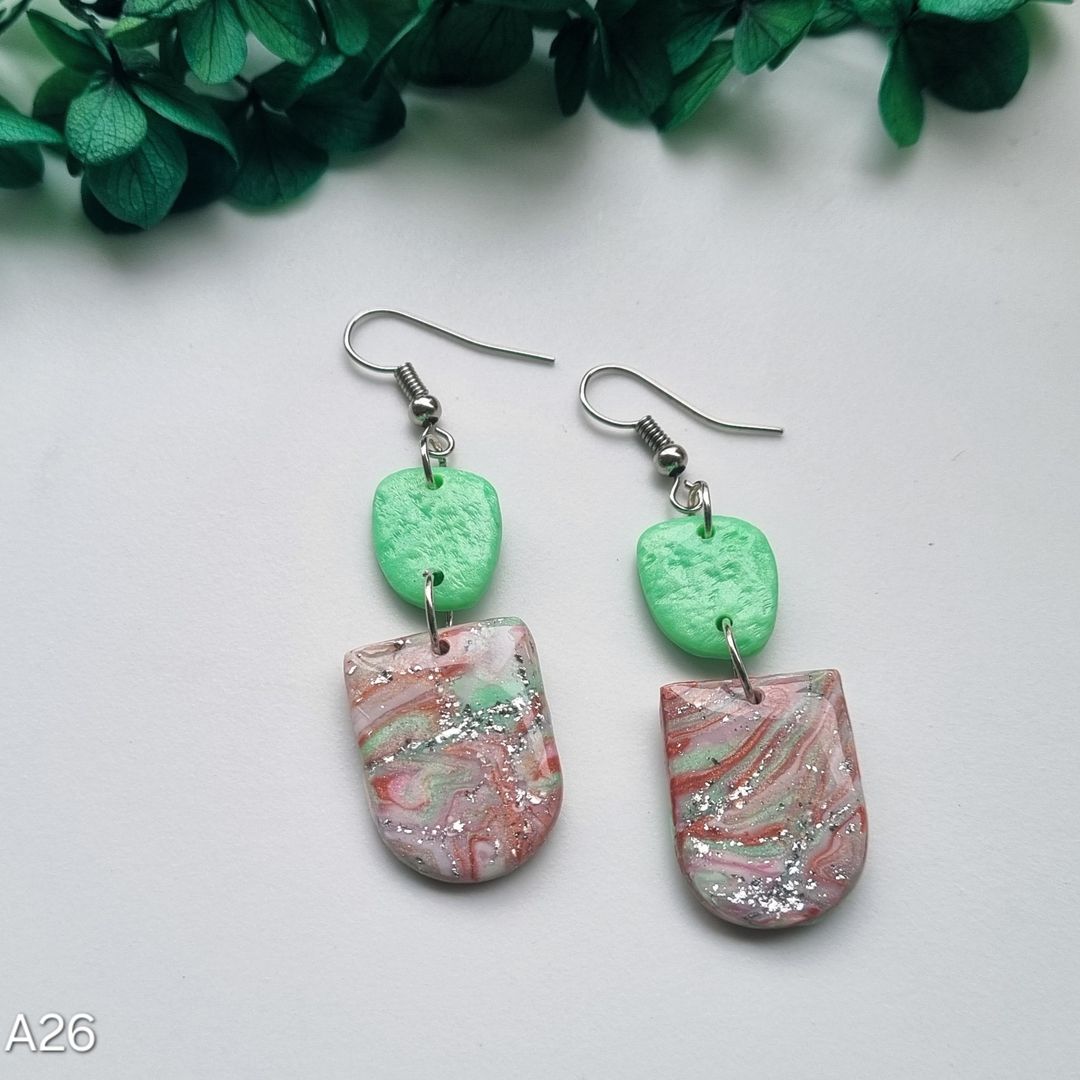 Metalic Green pebble & Pink Marble duo