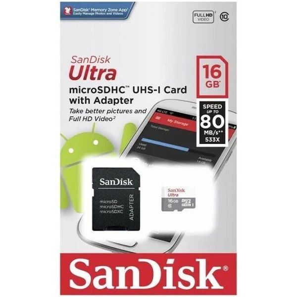 Sandisk 16GB Ultra Microsdxc Uhs 1 Card 100Mb/S Grey -Sdsqunr-16G-Gn3Mn, Grey