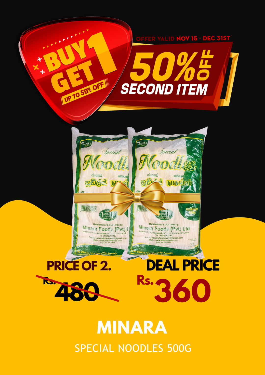 Minara Special Noodles 500g X 2 BOGO 50%