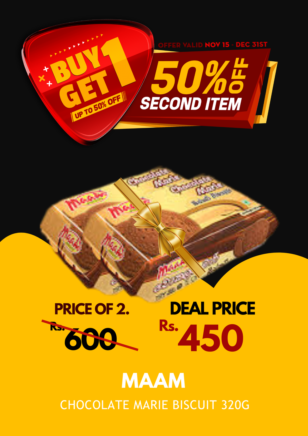 Maam Chocolate Marie Biscuit 320g X 2 BOGO 50%