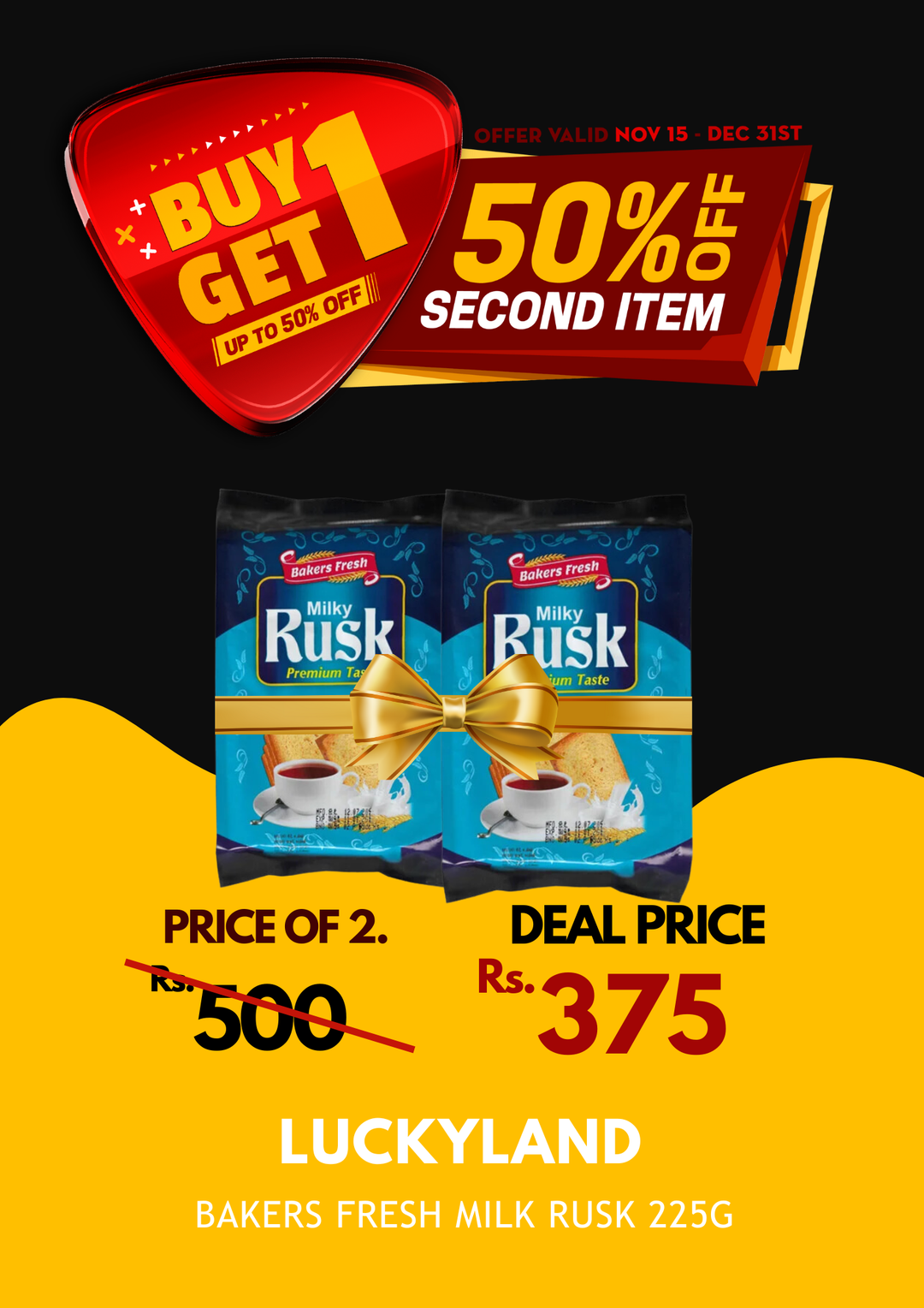 Luckyland Bakers Fresh Milk Rusk 225g X 2 BOGO 50%