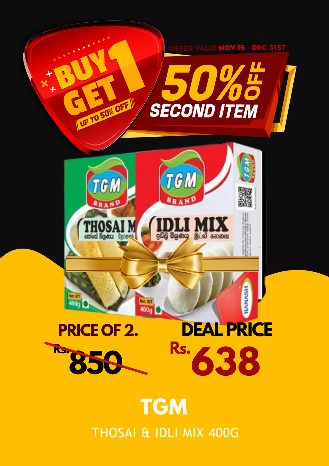 TGM Thosai & Idli Mix 400g Bogo 50% Off