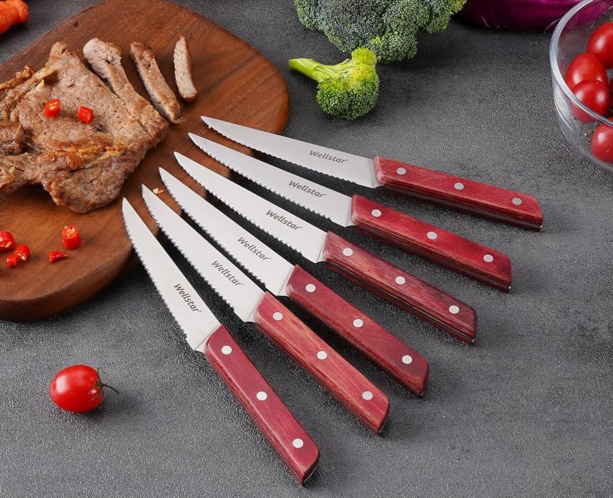 Ausbeinmesser high quality steak knife with wooden profile water proof handle pack of 6pcs