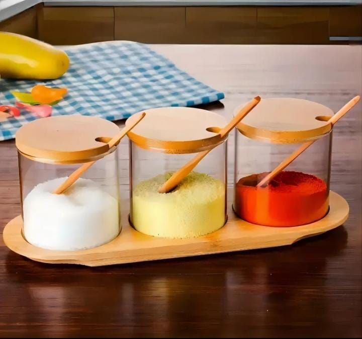 ❇️3 in 1 Glass spice condiment set