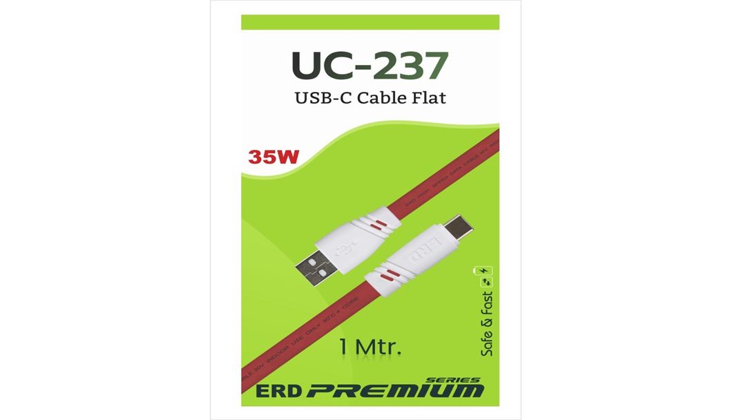 ERD UC-237 Flat Type-C 1 Meter data Cable 35W - Red