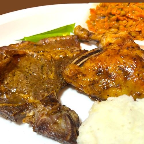 1/4 Chicken & Rib Steak with Pap and Salad