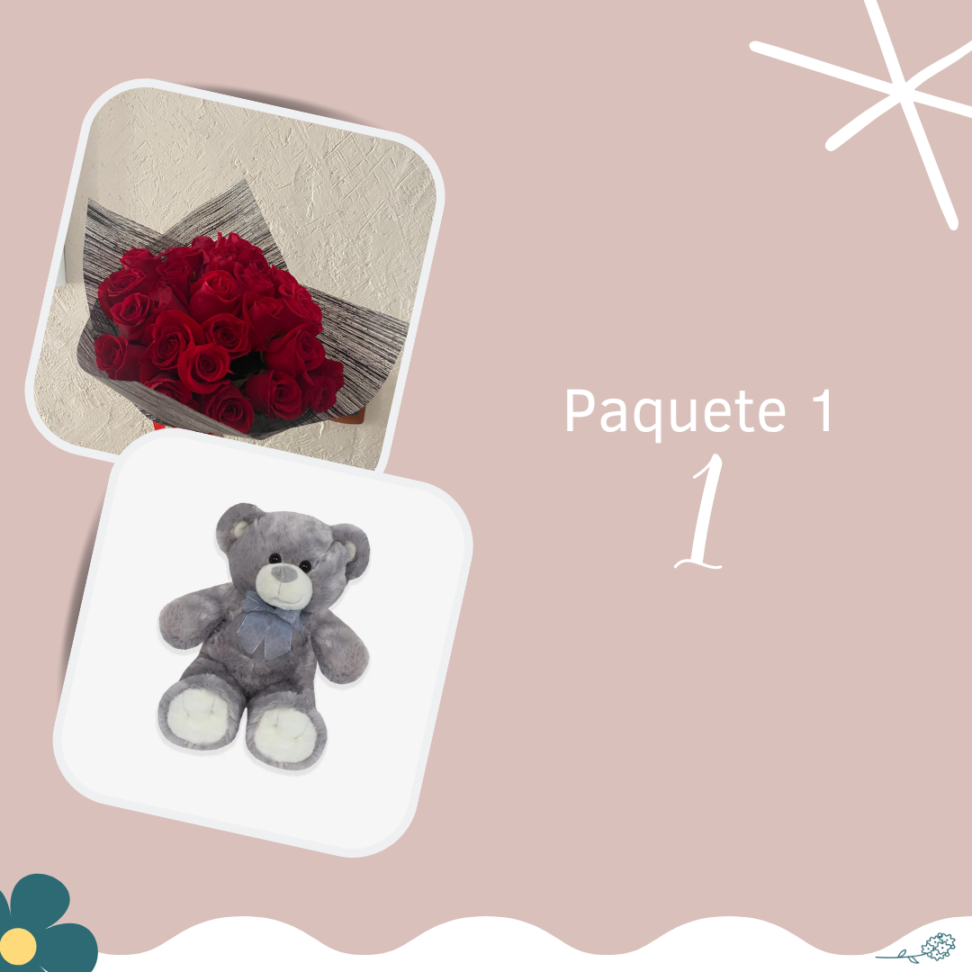 Ramo de 24 rosas & oso de peluche