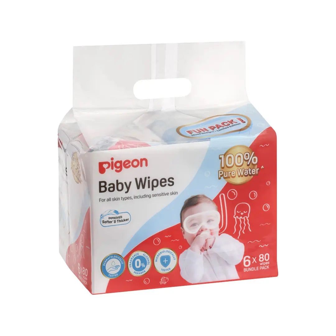 Pigeon 100% Pure Water Baby Wipes 80 sheets (6 Packs)