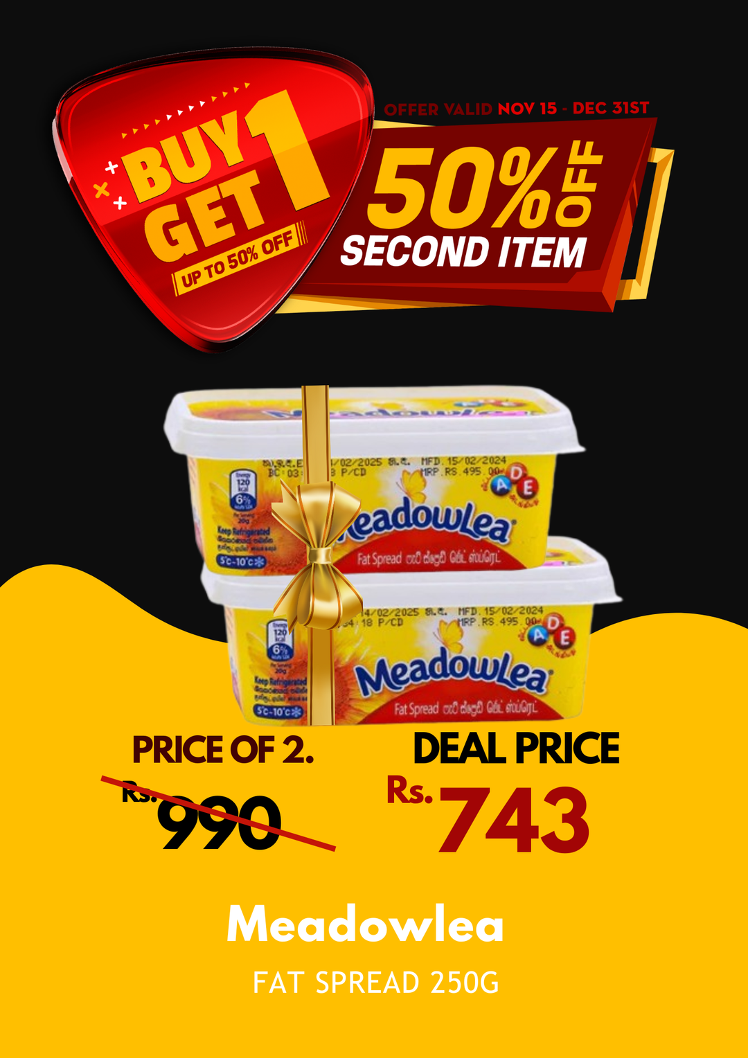 Meadowlea Fat Spread 250g X 2 BOGO 50%