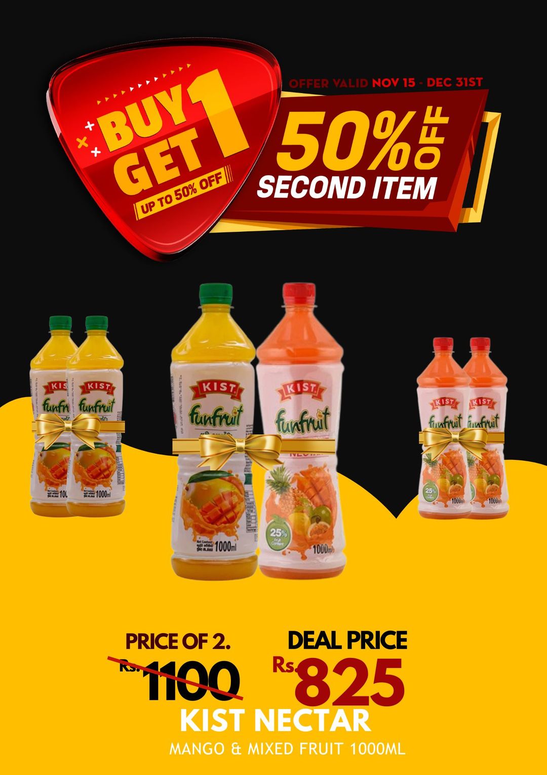 Kist Nectar Mixed Fruit & Mango 1000 ML X 2 BOGO 50%