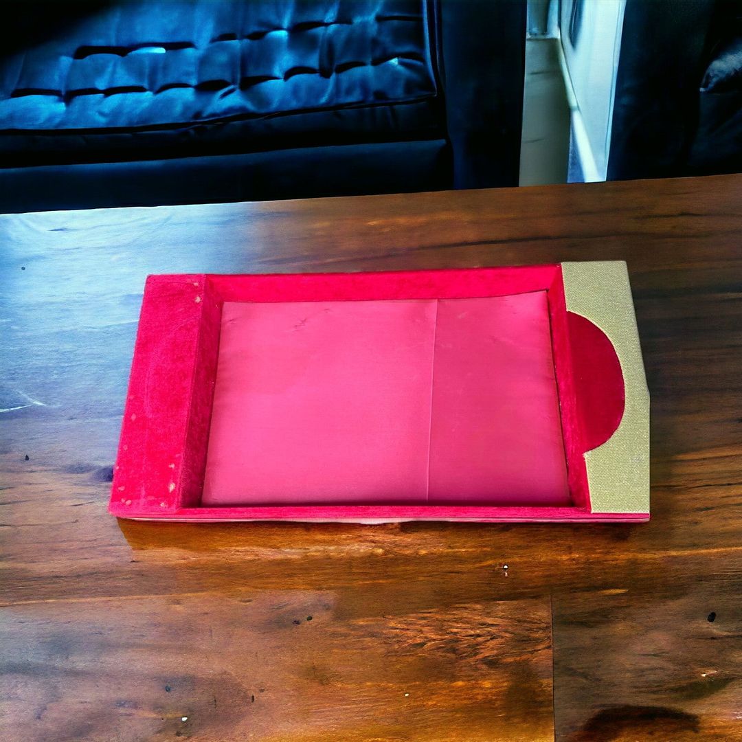 Pink Rectangle Velvet Large Hamper Tray