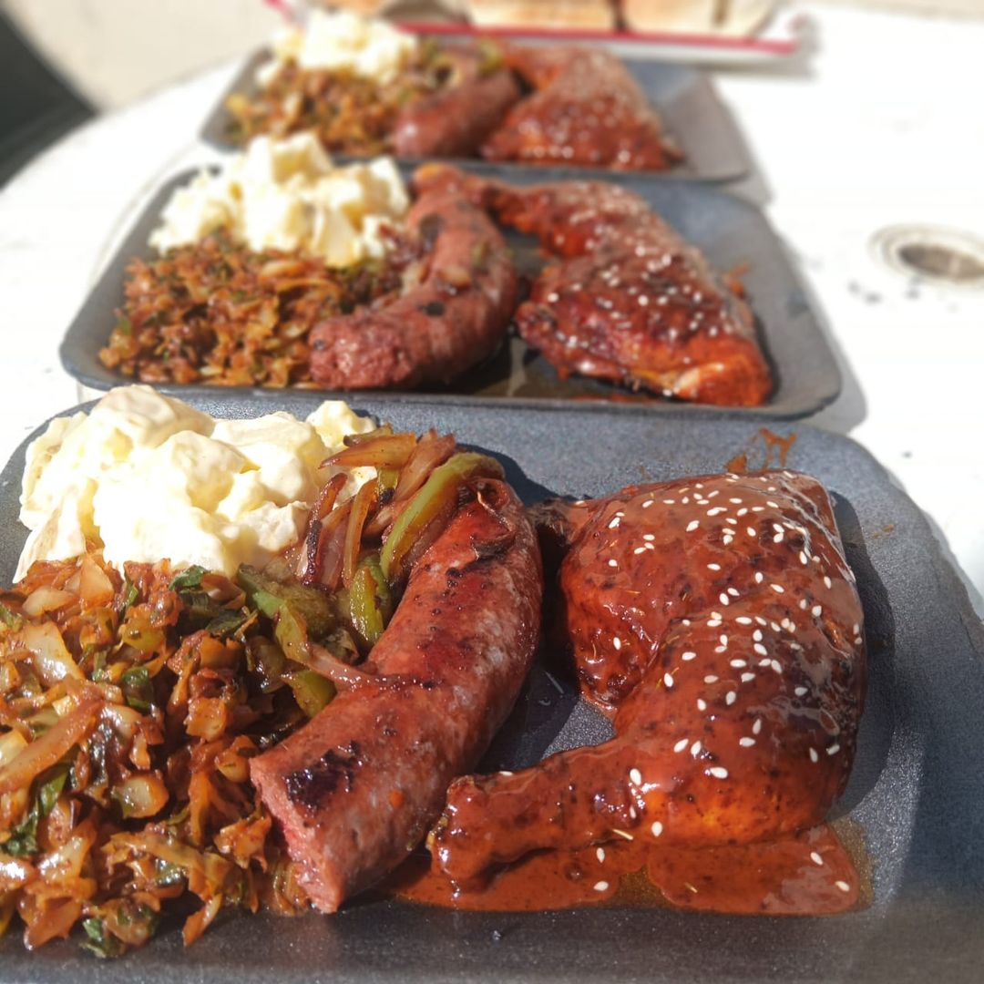 Grilled Chicken, Sausage, Potato Salad and Chakalaka