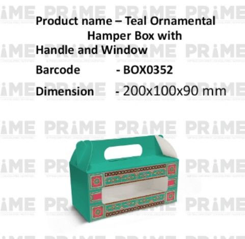 Teal Ornamental Hamper Box with Handle and Window