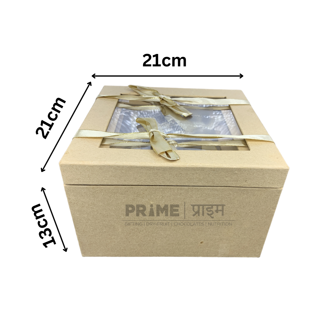 Brown Hardpaper Box with Transparent Lid and Ribbons (Size 3)