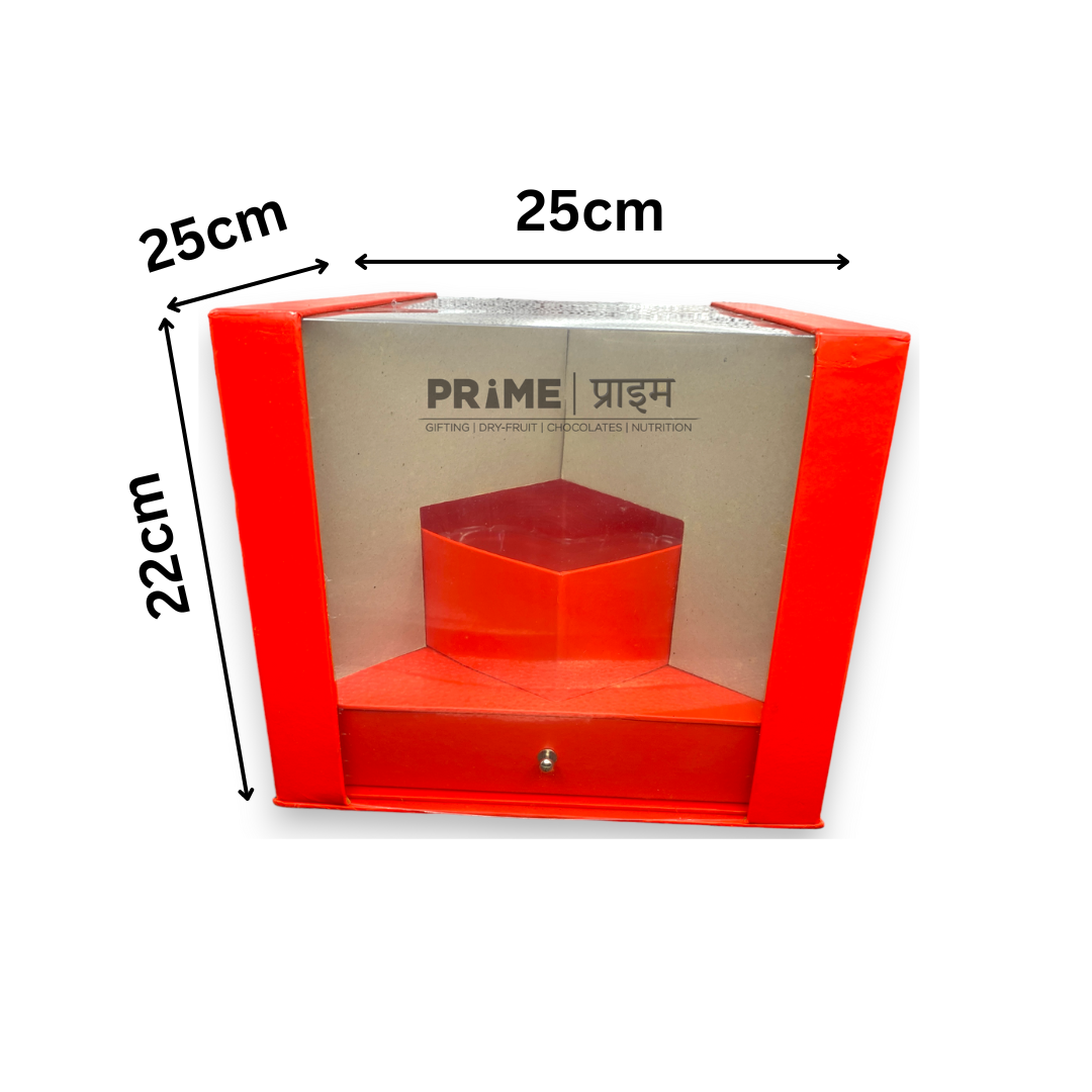 Red Square Box Heart Shape with Transparent Lid and Secret Drawer
