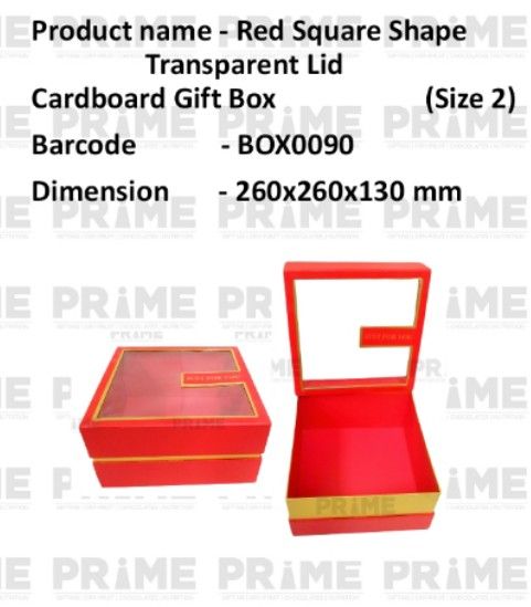 Red Square Shape Transparent Lid Hardpaper Gift Box (Size 2)