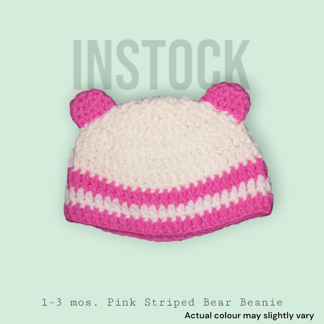 [INSTOCK] 1-3 mos. Pink Striped Bear Beanie