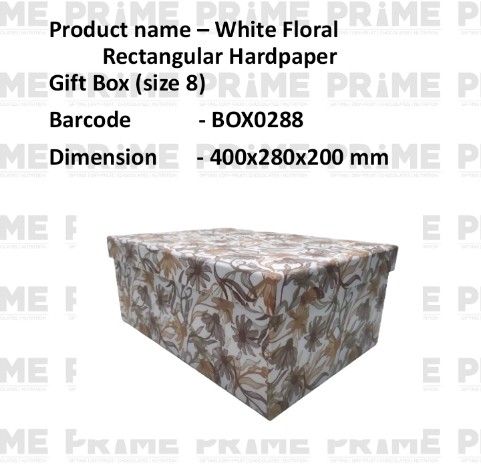 White Floral Rectangular Hardpaper Gift Box (size 8)