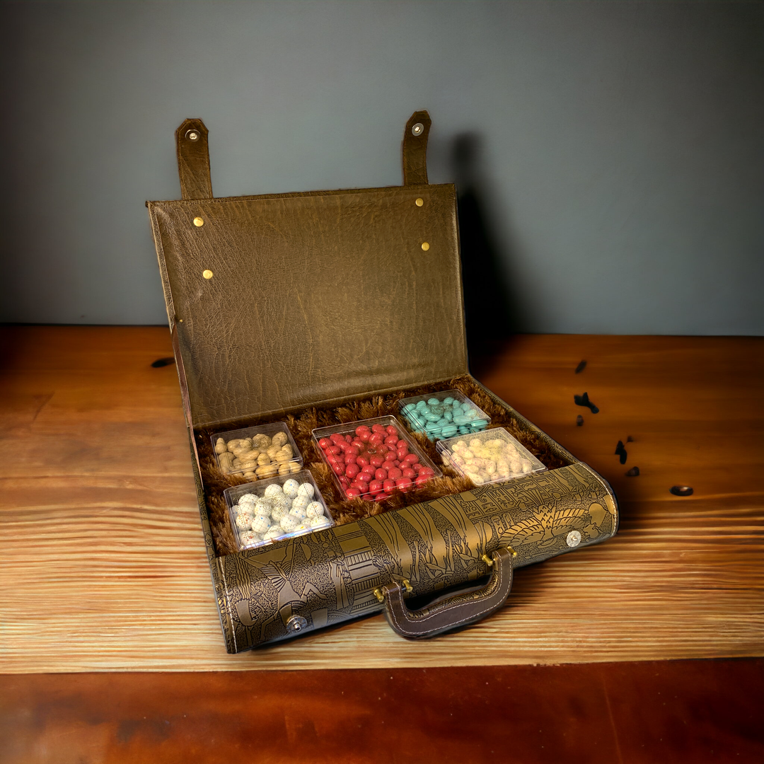 Red Rectangular Polka Dots Printed Hardpaper Box With Steel Handles On Sides (Size 8)