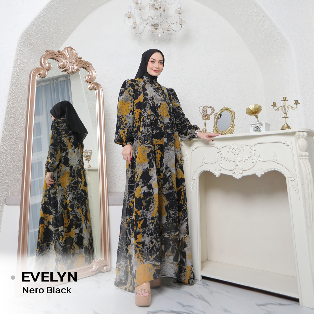 Evelyn Dress Bahan Ceruty Premium Set Hijab