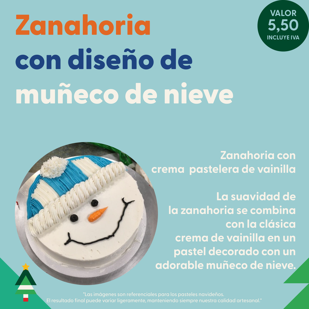 Zanahoria con crema pastelera de vainilla y diseño de muñeco de nieve