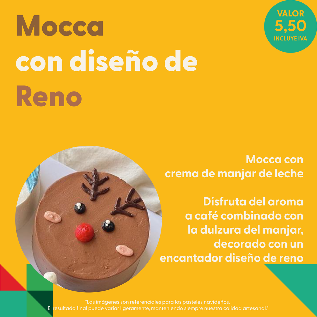 Mocca con crema de manjar de leche y diseño de Reno