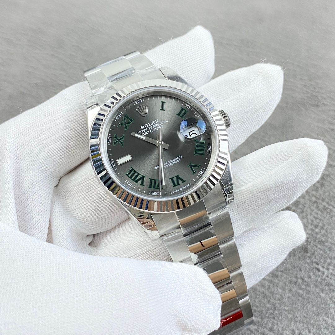 Rolex Datejust Slate Dial With Green Roman Numerals And Fluted Bezel 