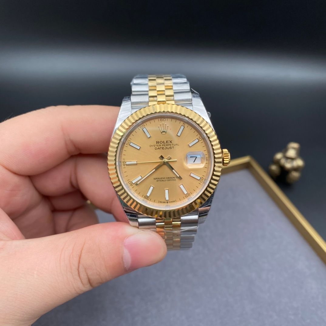 Rolex Datejust Champagne Dial Yellow Gold Fluted Bezel And Jubilee Bracelet 