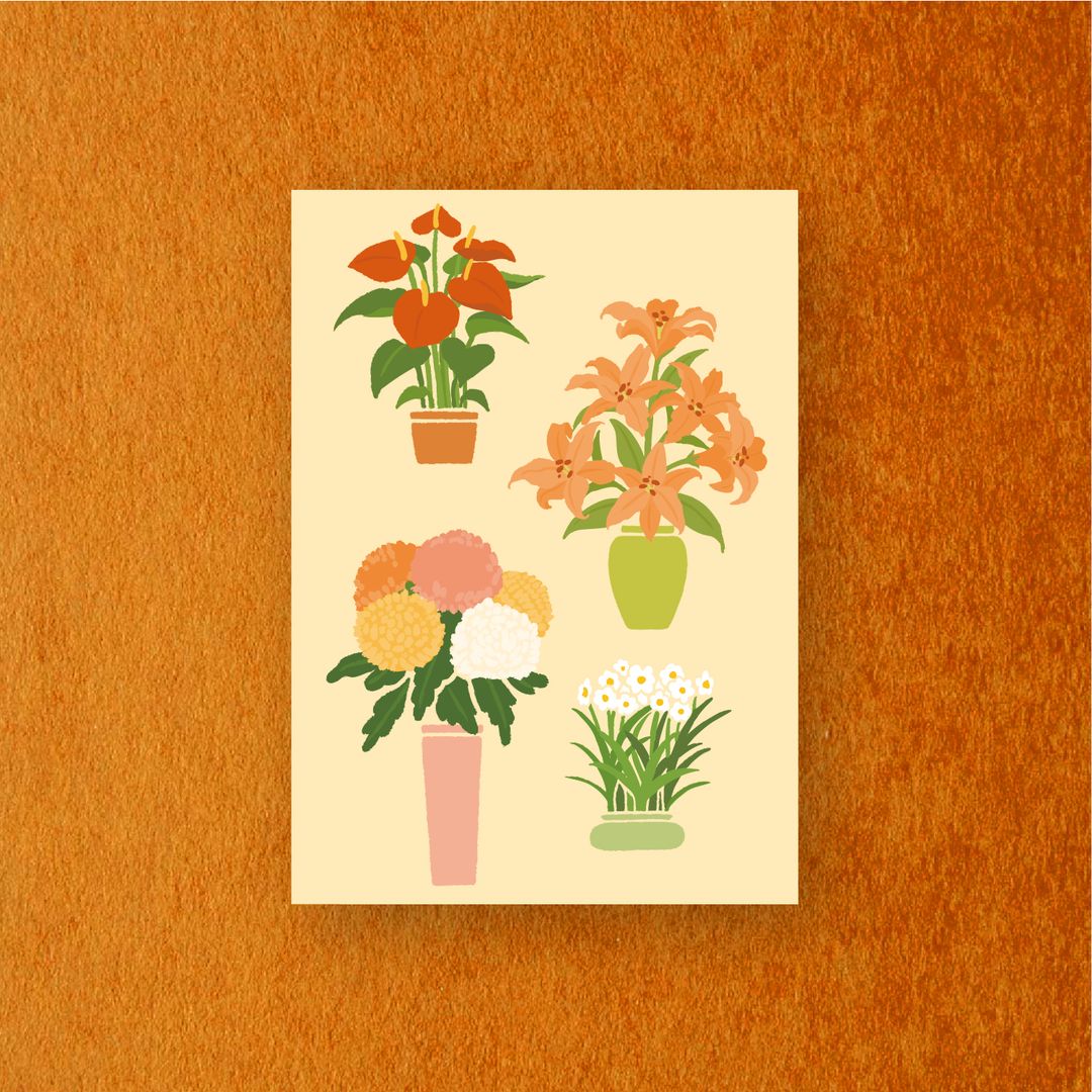 粉色年花花盆明信片 Pinkish New Year Blossom Pots Postcard