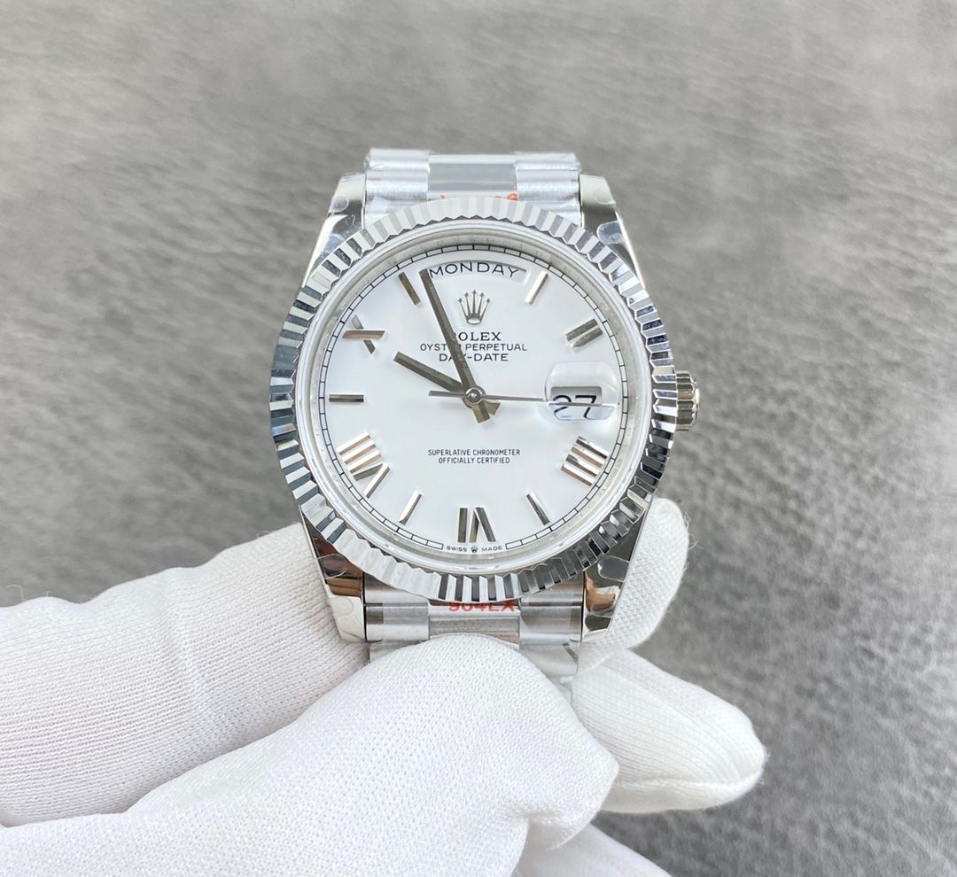 Rolex Day-Date White Dial with Fluted Bezel