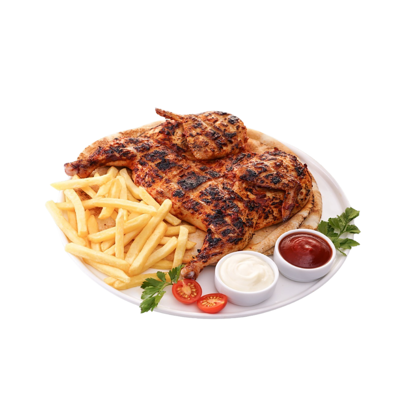 نص دجاجة مشوية مع المقبلات (1/2 Grilled Chicken with Appetizers)