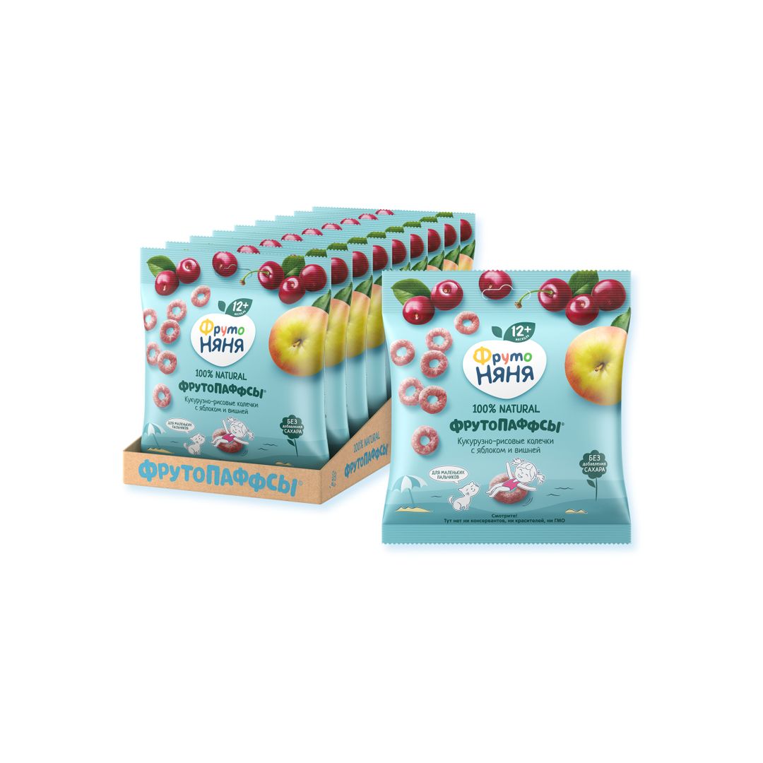 FRUTOPUFFS Ring-shaped baked cereal with apple and cherry flavours        