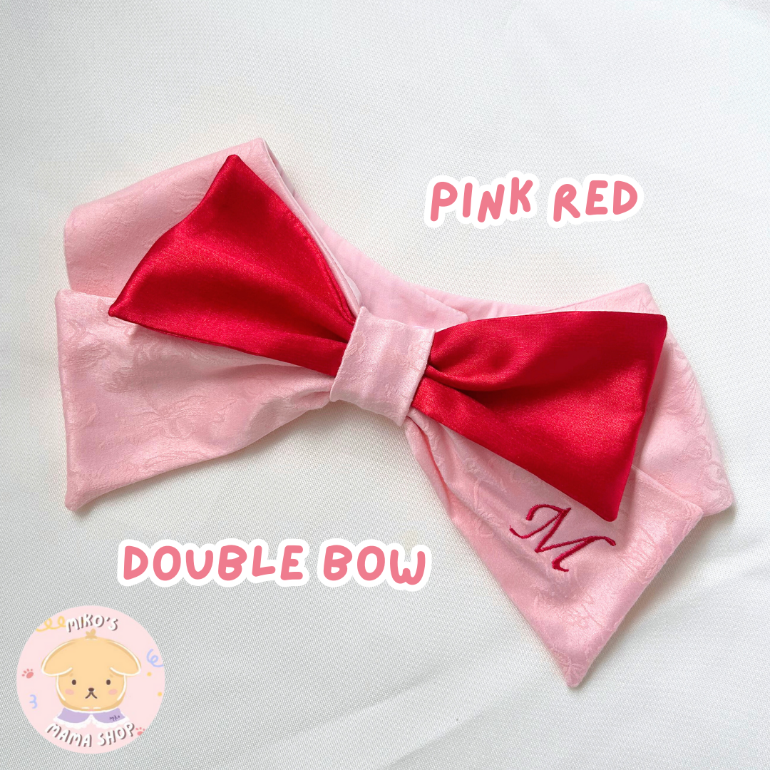 Pink Red Double Bow Collar (Premium)