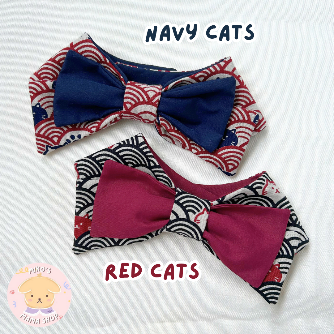 Navy/Red Cats Double Bow Collar (Premium)