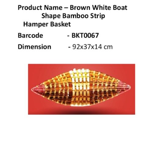 Brown White Boat Shape Bamboo Strip Hamper Basket